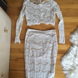 Missguided White Lace Midi Crop Set